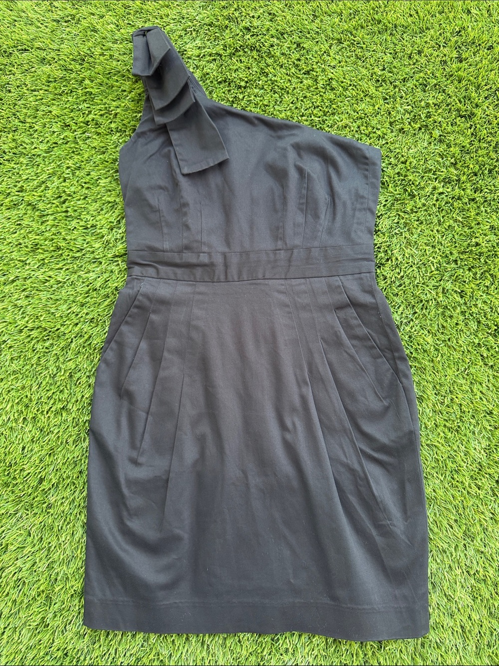 French Connection One-Shoulder Black Ruffle Detail Dress